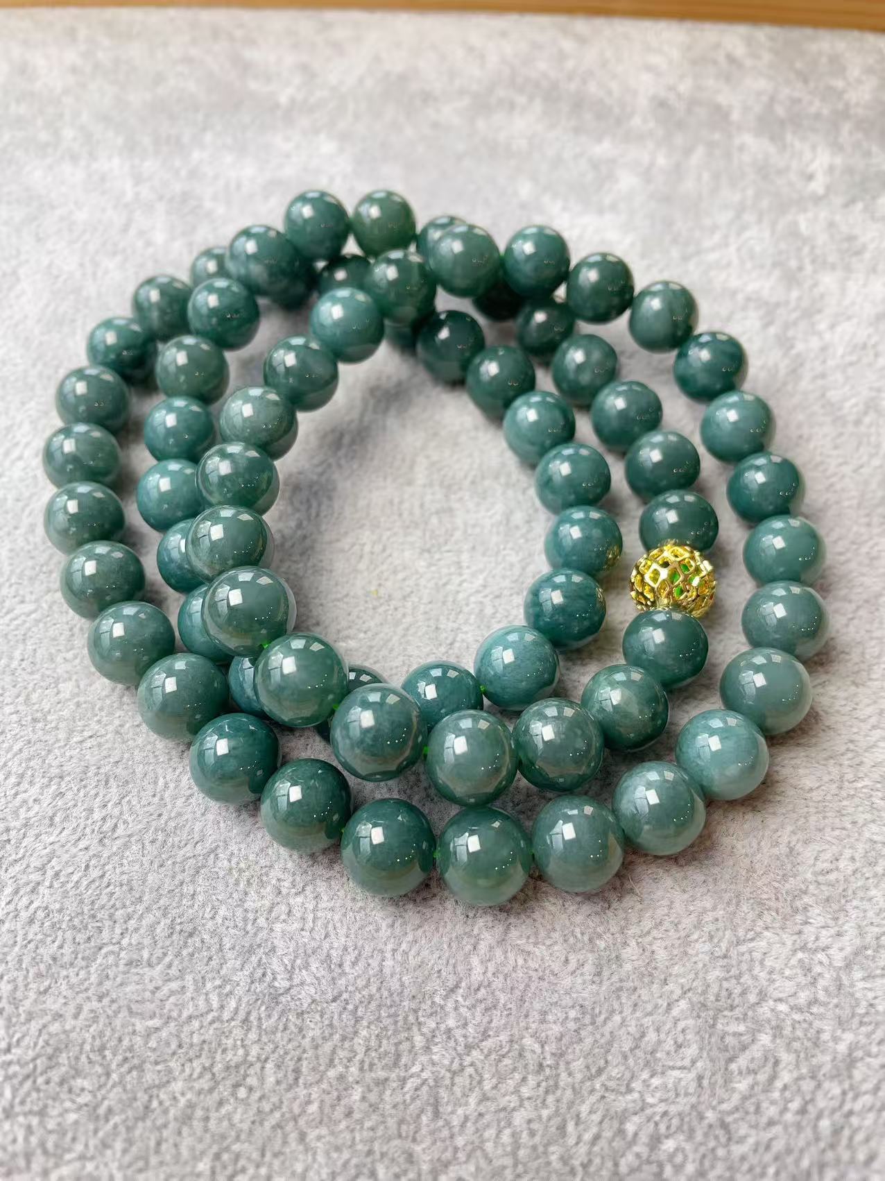 Certified Natural Blue Jadeite Beaded Necklace, 10mm Jadeite Chain Necklace, Minimalist Jadeite Long Chain