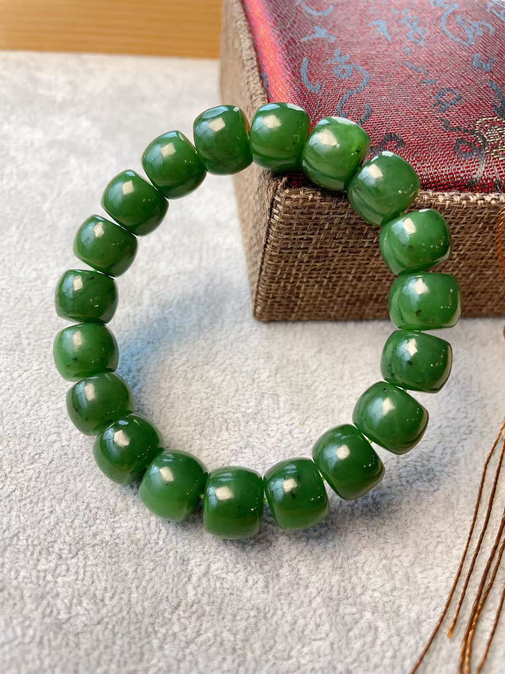 Certified Natural Green Jade Bracelet, 12MM Nephrite Jade Bracelet, Rich Green Jade