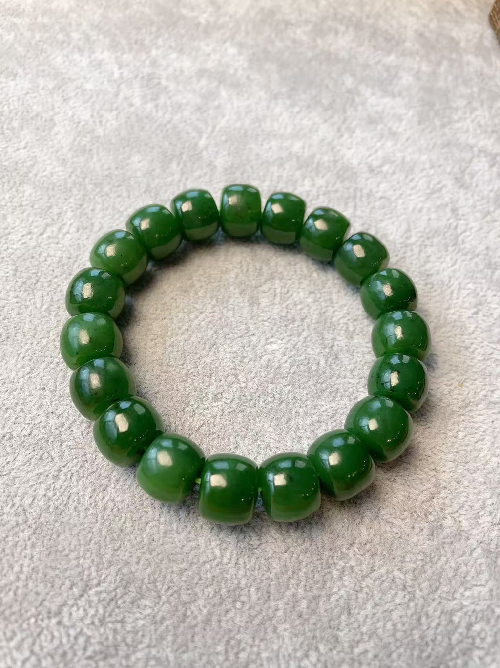 Certified Natural Green Jade Bracelet, 12MM Nephrite Jade Bracelet, Rich Green Jade