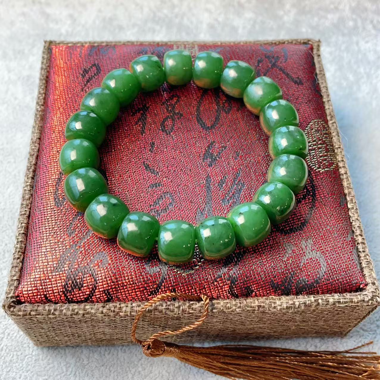 Certified Natural Green Jade Bracelet, 12MM Nephrite Jade Bracelet, Rich Green Jade