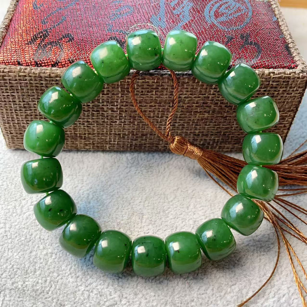 Certified Natural Green Jade Bracelet, 12MM Nephrite Jade Bracelet, Rich Green Jade