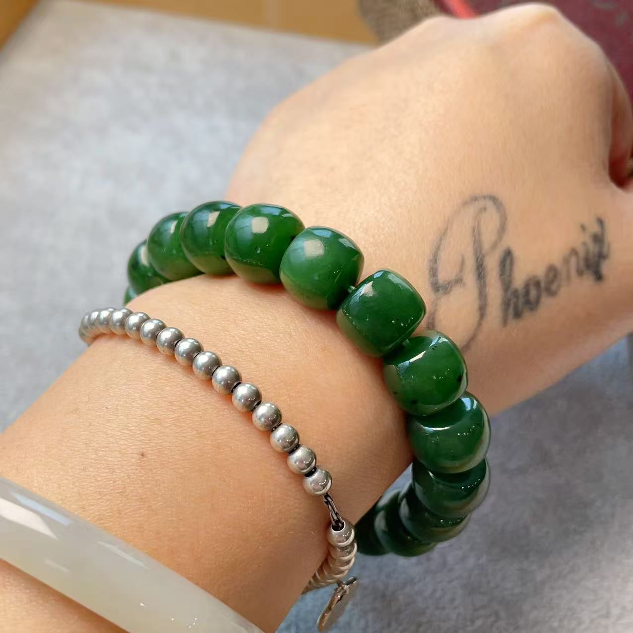 Certified Natural Green Jade Bracelet, 12MM Nephrite Jade Bracelet, Rich Green Jade