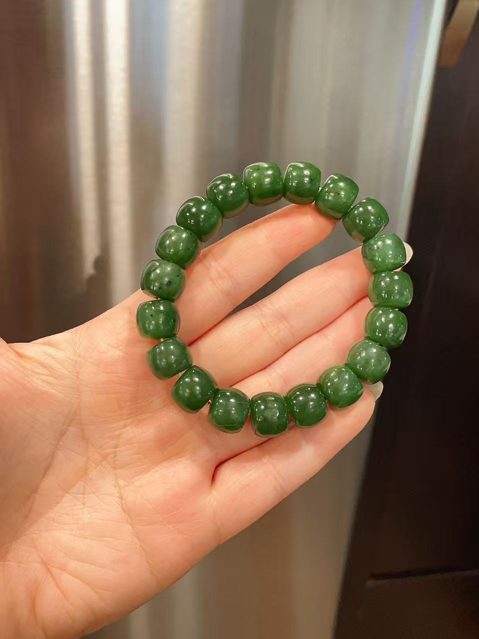 Certified Natural Green Jade Bracelet, 12MM Nephrite Jade Bracelet, Rich Green Jade