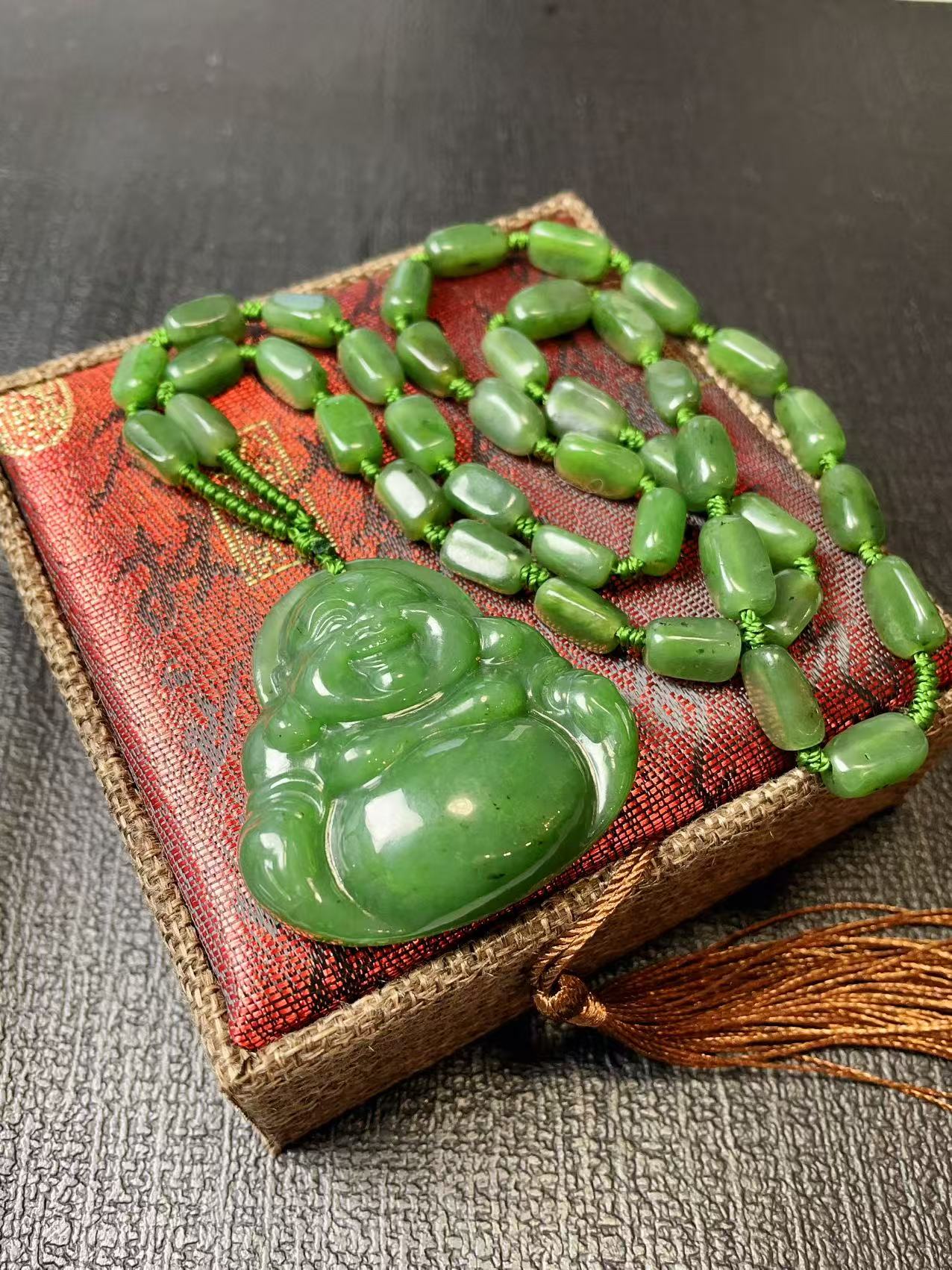 Certified Green Jade Budeha Pendent Necklace, Large Jade Buddha, Nephrite Jade Buddha, Gift for Everyone
