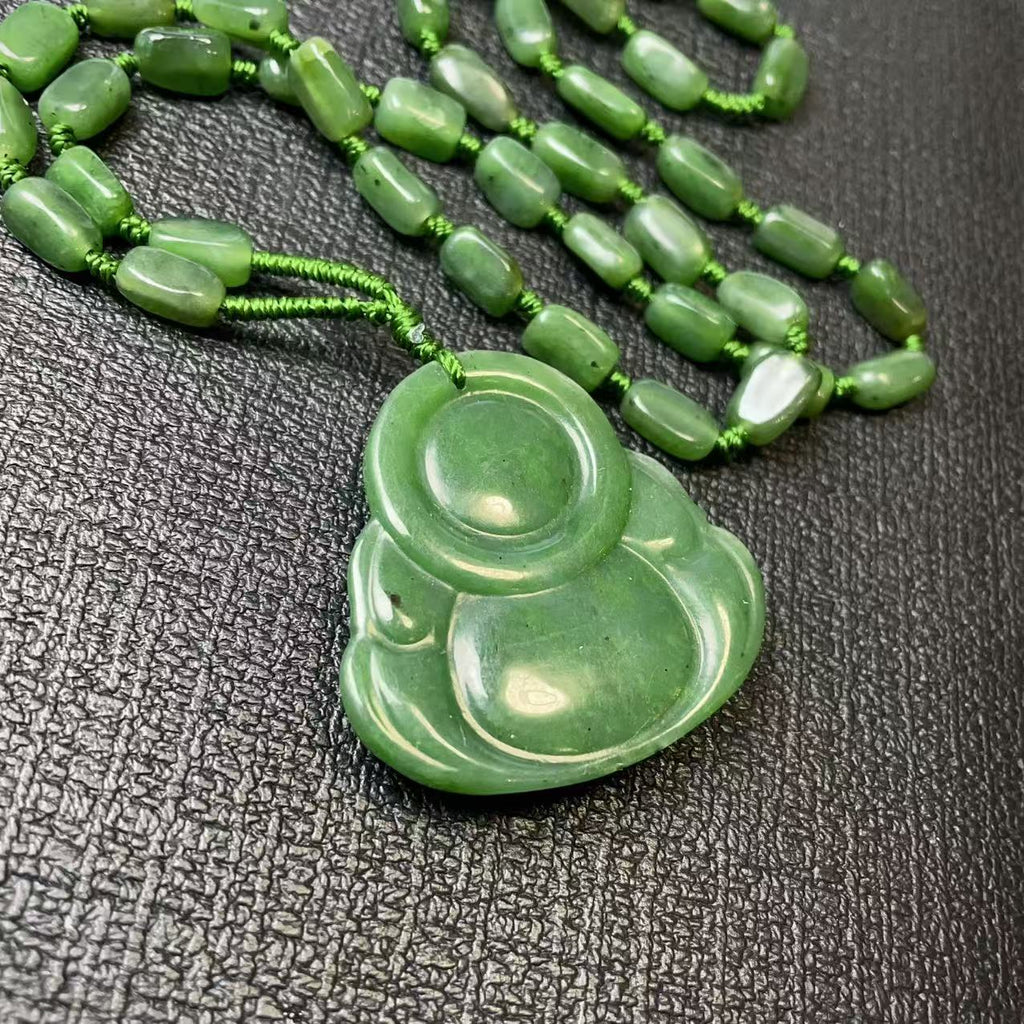 Certified Green Jade Budeha Pendent Necklace, Large Jade Buddha, Nephrite Jade Buddha, Gift for Everyone