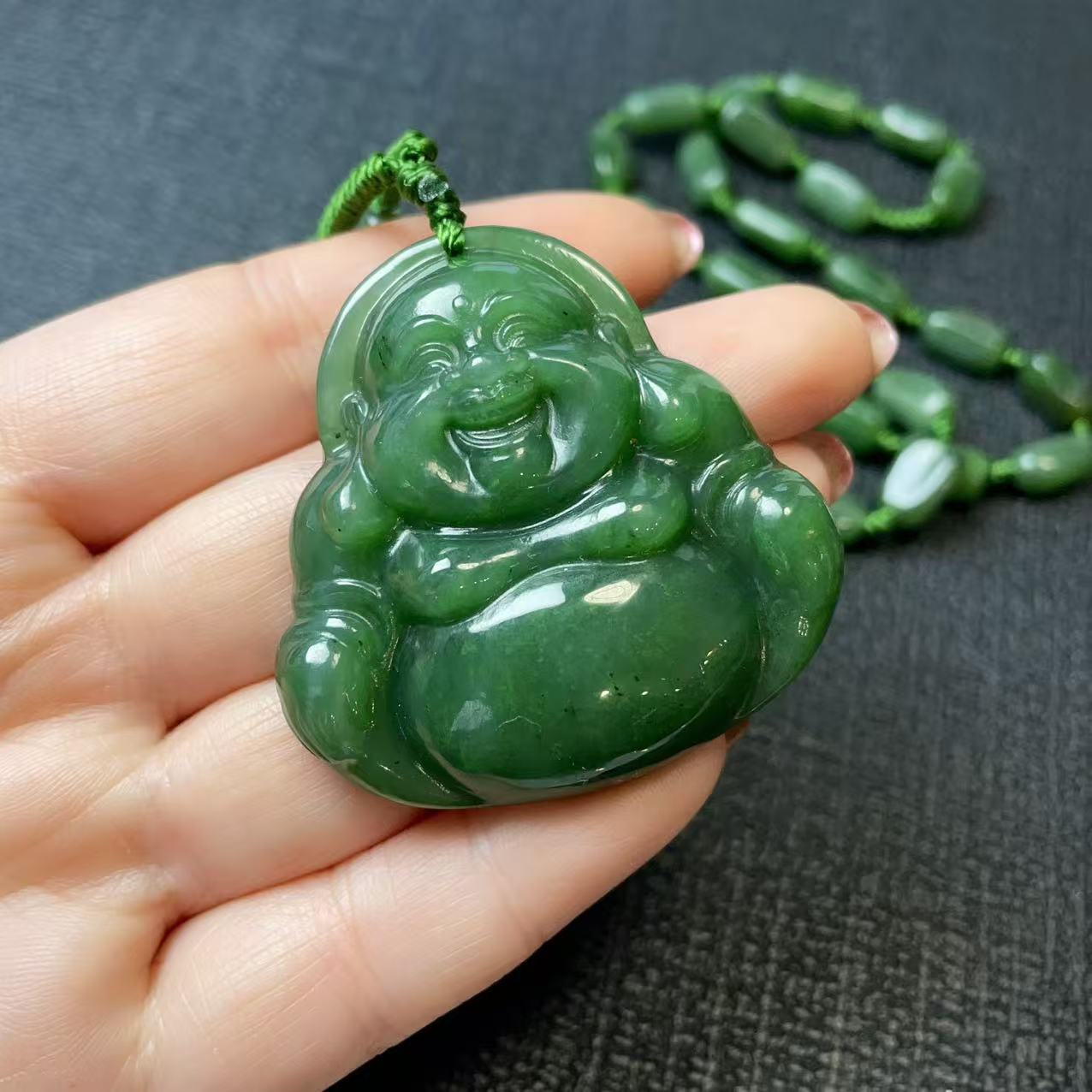 Certified Green Jade Budeha Pendent Necklace, Large Jade Buddha, Nephrite Jade Buddha, Gift for Everyone