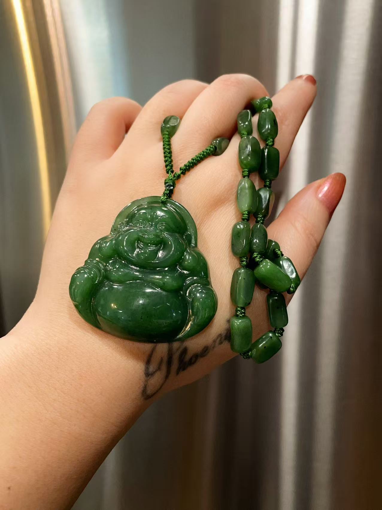 Certified Green Jade Budeha Pendent Necklace, Large Jade Buddha, Nephrite Jade Buddha, Gift for Everyone