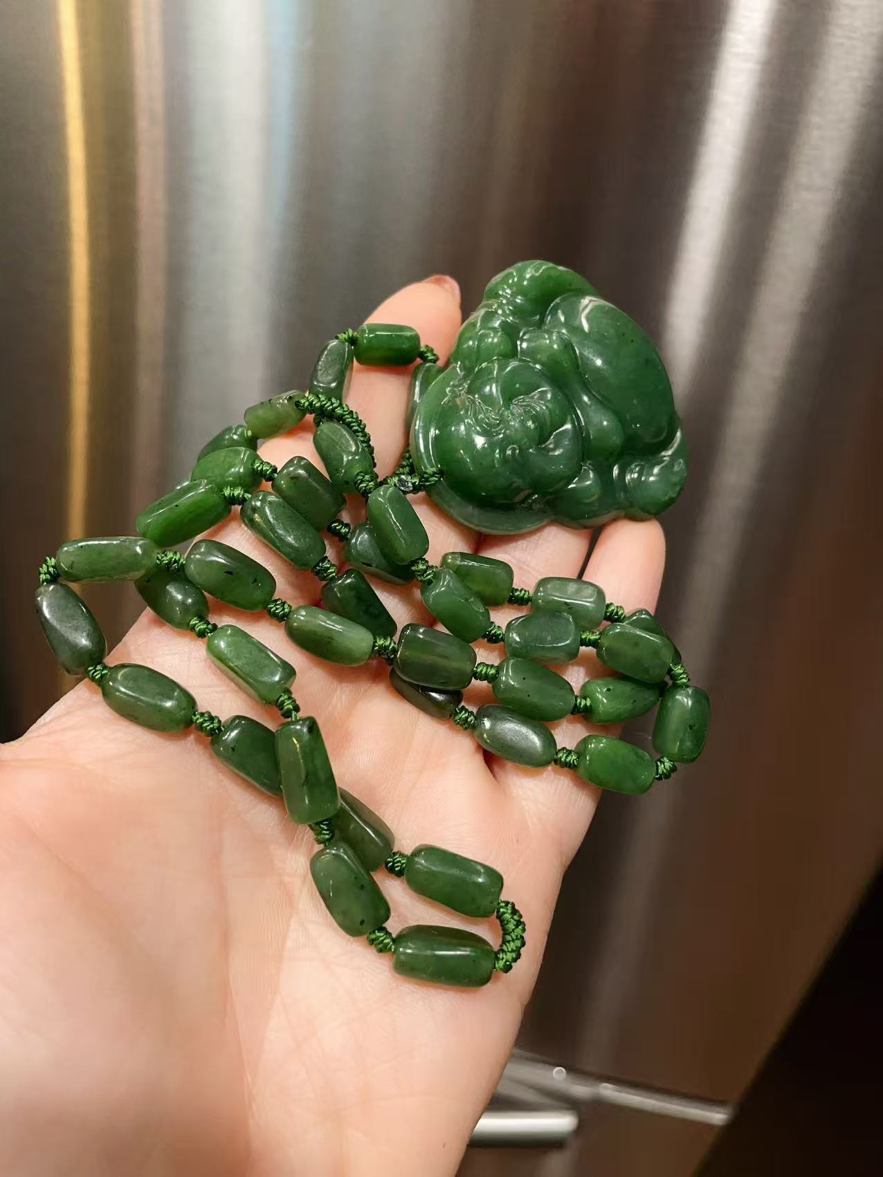 Certified Green Jade Budeha Pendent Necklace, Large Jade Buddha, Nephrite Jade Buddha, Gift for Everyone