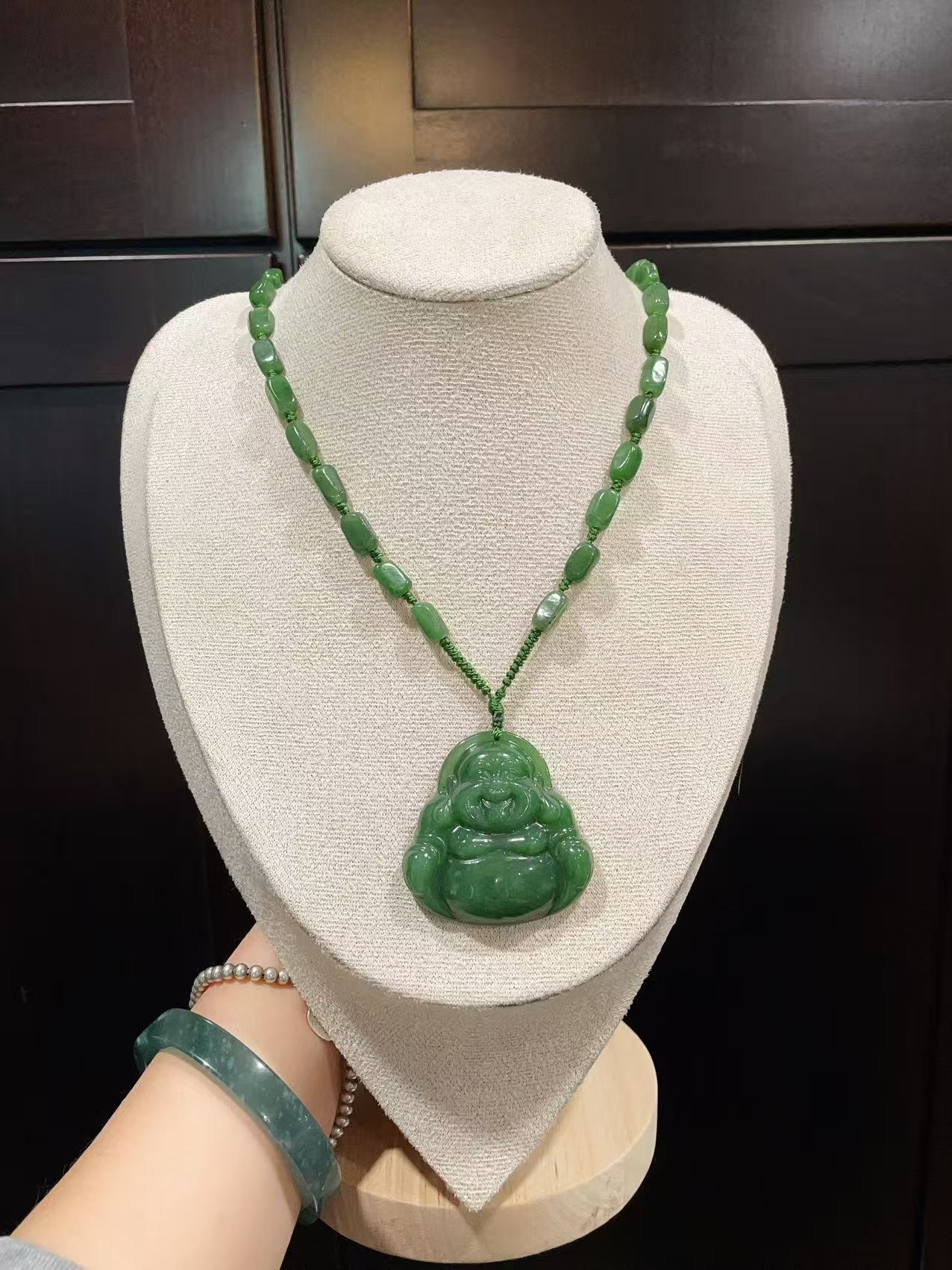Certified Green Jade Budeha Pendent Necklace, Large Jade Buddha, Nephrite Jade Buddha, Gift for Everyone