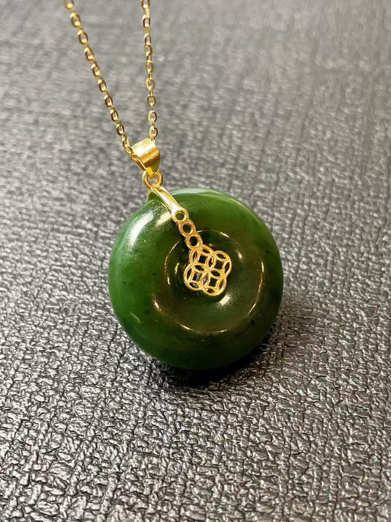 Certifeid Natural Green Jade Large Donut Pendent, Nephrite Jade Peach Pendent, Rich Green Jade Circle Pendent