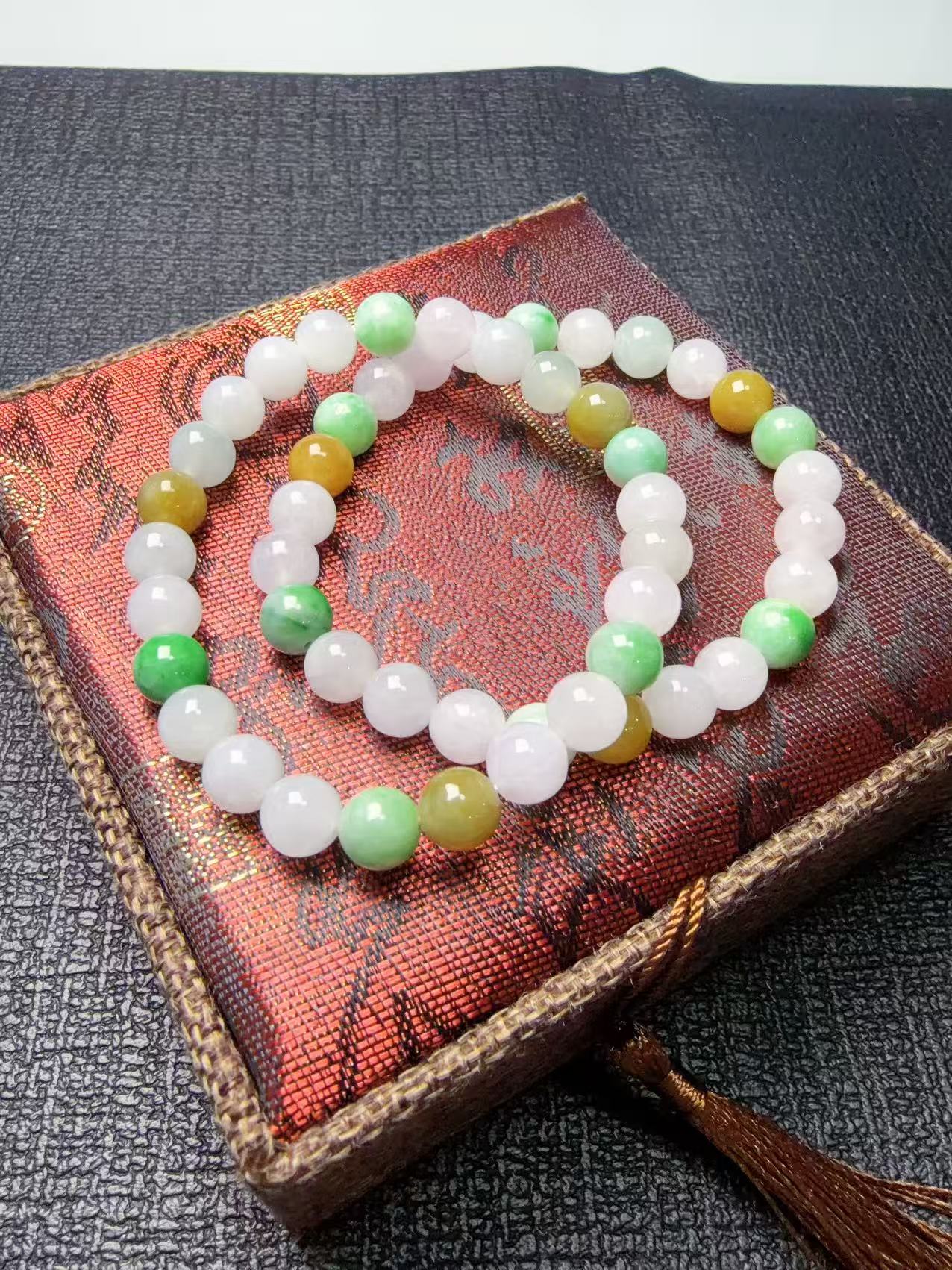 Certified Natural Jadeite Beaded Bracelet, 8mm Multi Color Grade A Jadeite Bracelet, Natural Green Jadeite