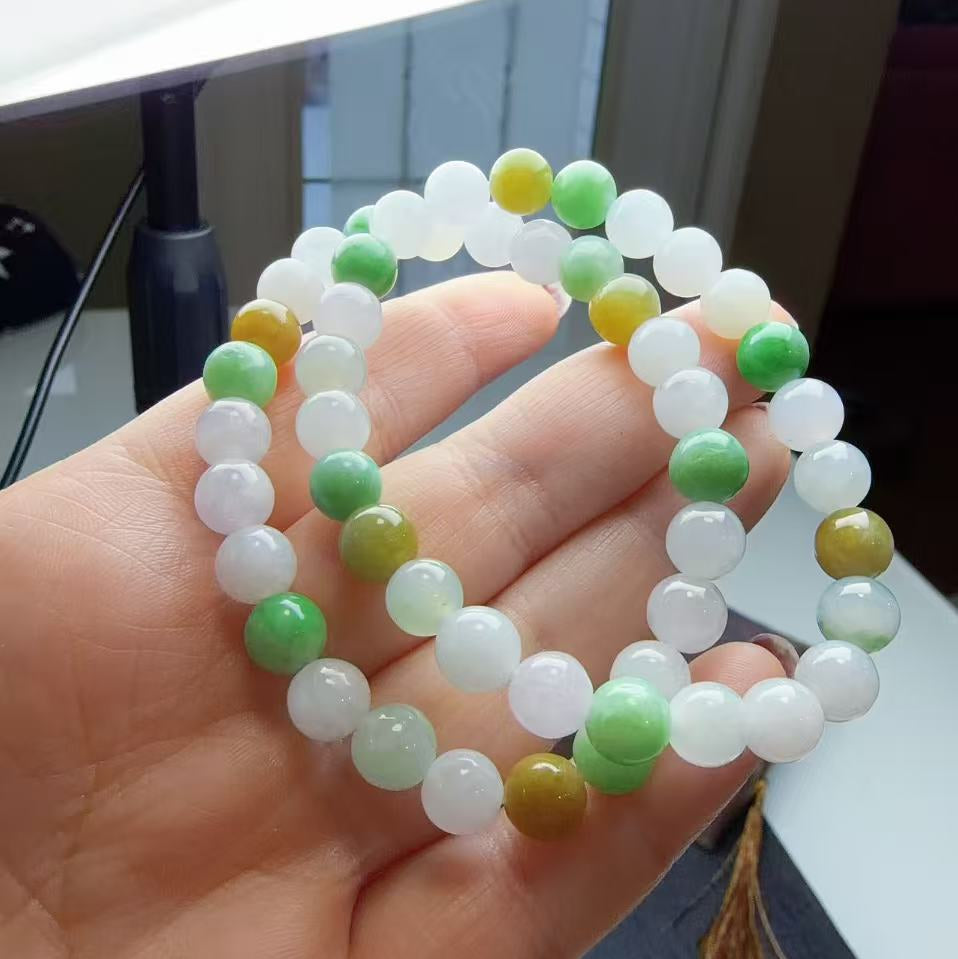 Certified Natural Jadeite Beaded Bracelet, 8mm Multi Color Grade A Jadeite Bracelet, Natural Green Jadeite