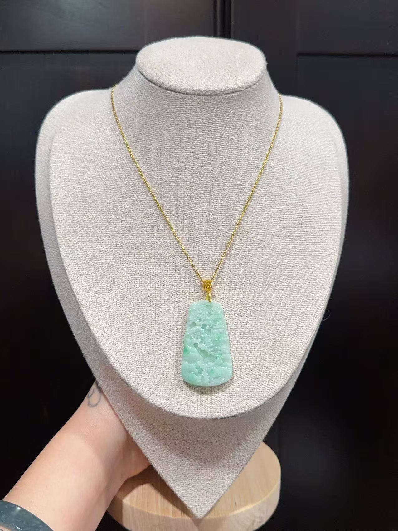 Certified Natural Jadeite Landscape Pendant Necklace (Grade A), Green Jadeite Pendent Necklace