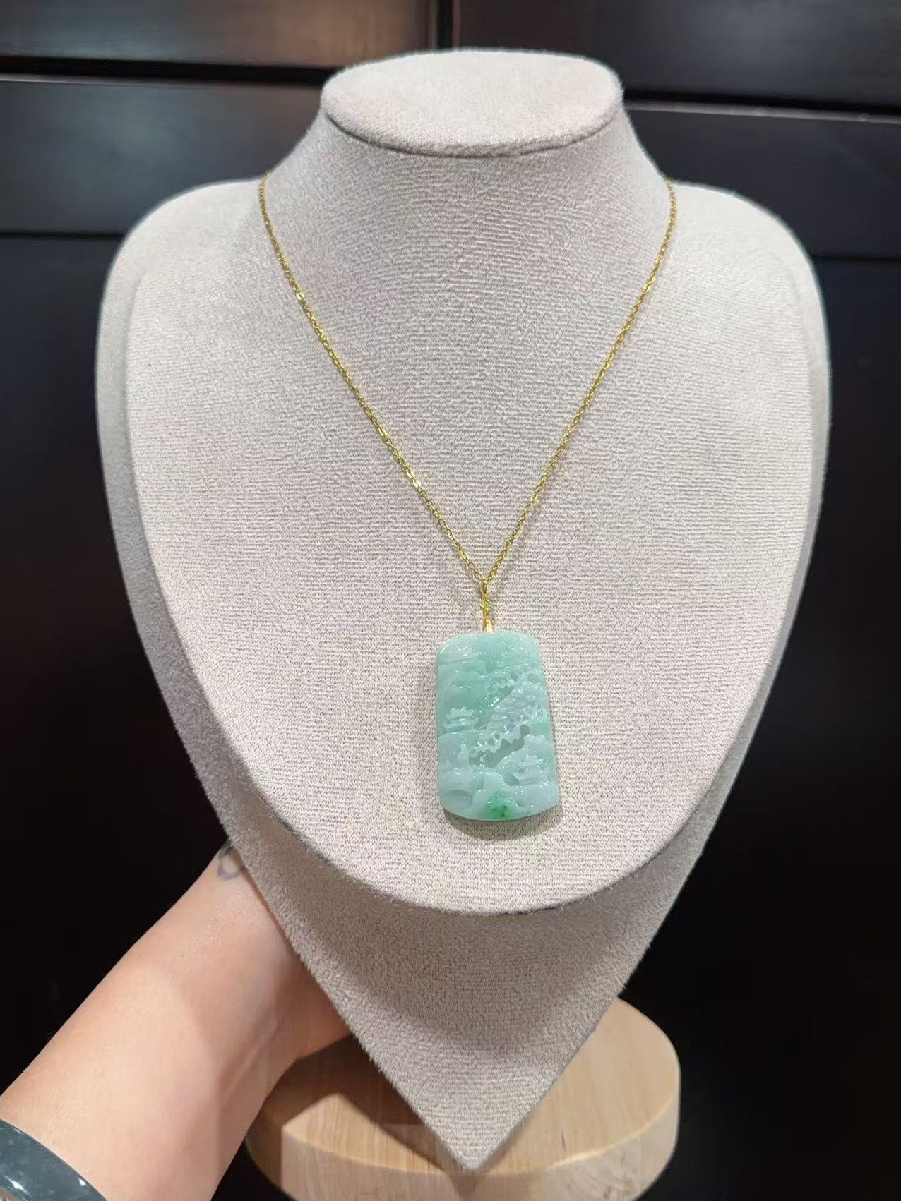 Certified Natural Jadeite Landscape Pendant Necklace (Grade A), Green Jadeite Pendent Necklace