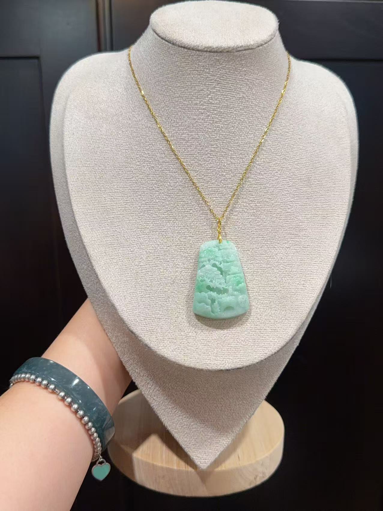 Certified Natural Jadeite Landscape Pendant Necklace (Grade A), Green Jadeite Pendent Necklace