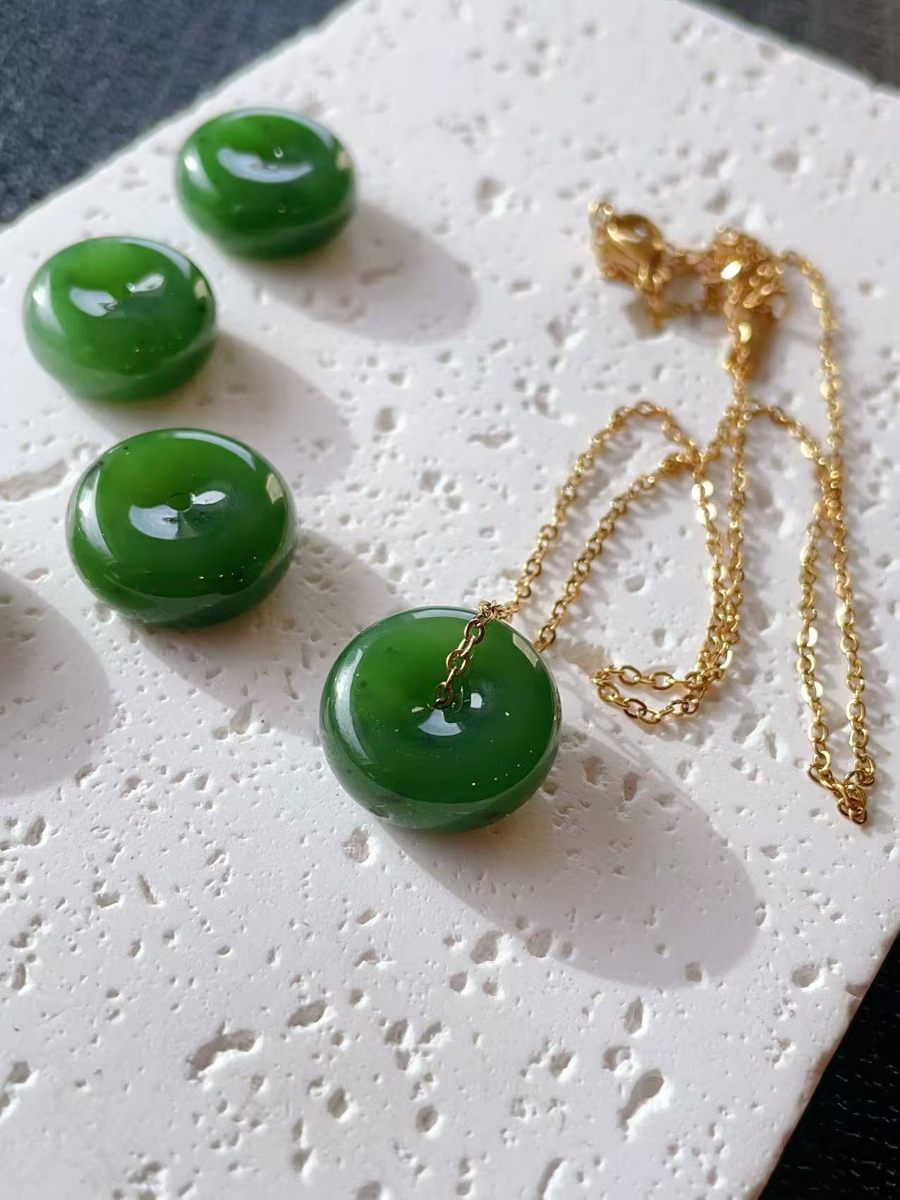 Certified Minimalist Green Jade Donut Pendent Necklace, Nephrite Jade Pendent, Rich Green Jade Jewelry