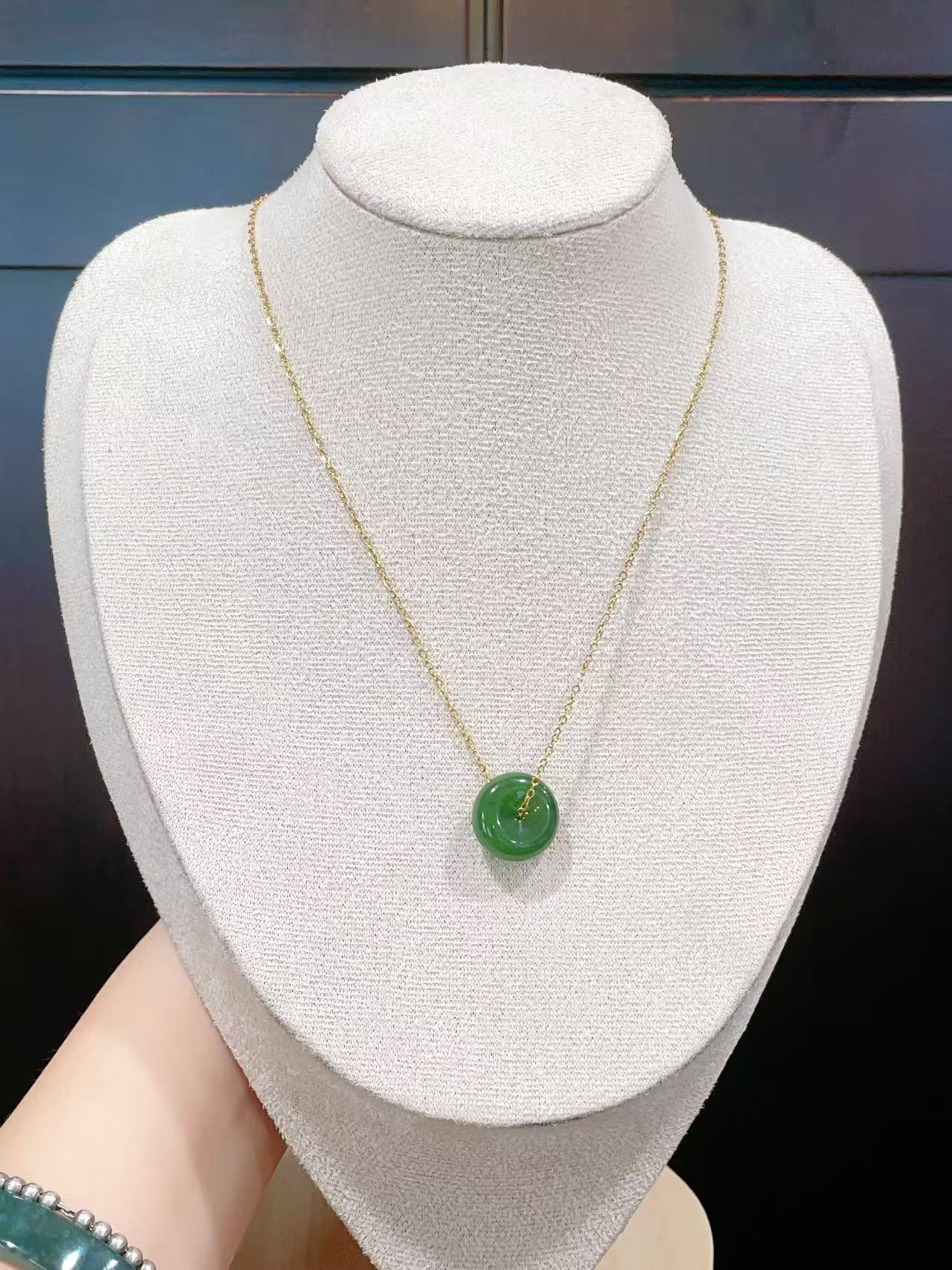 Certified Minimalist Green Jade Donut Pendent Necklace, Nephrite Jade Pendent, Rich Green Jade Jewelry