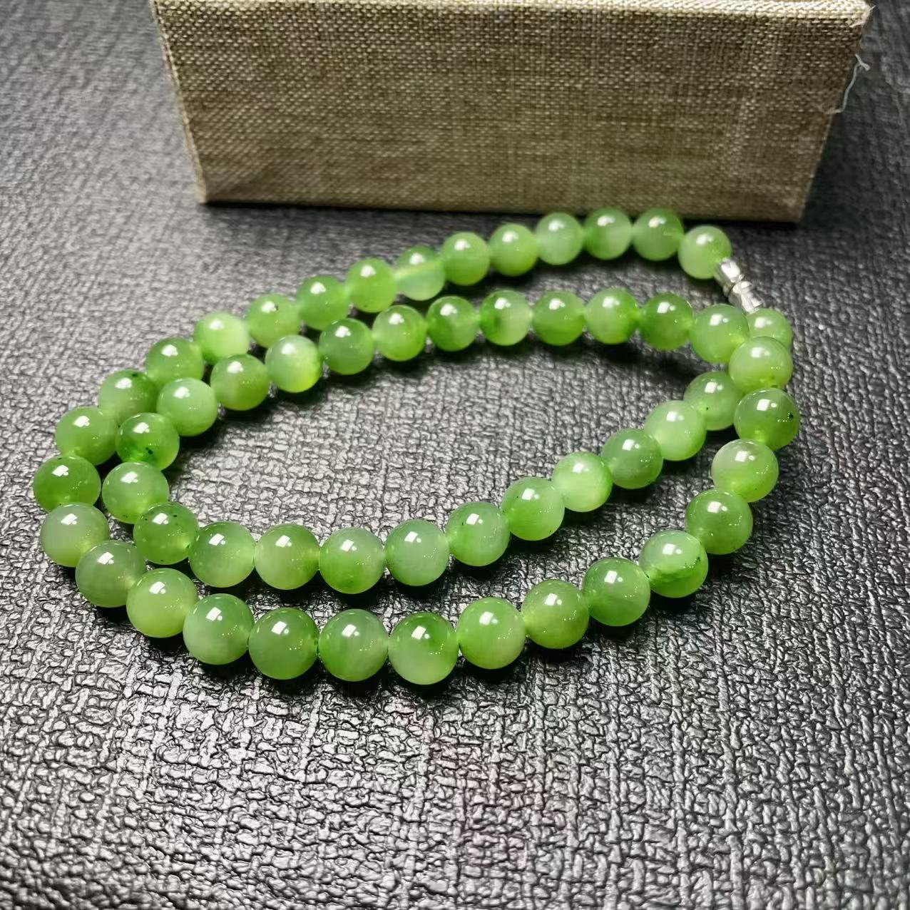 Certified Natural Green Jade Bead Necklace ,8mm Beaded Jade Chain, Nephrite Jade Necklace, 18” Length