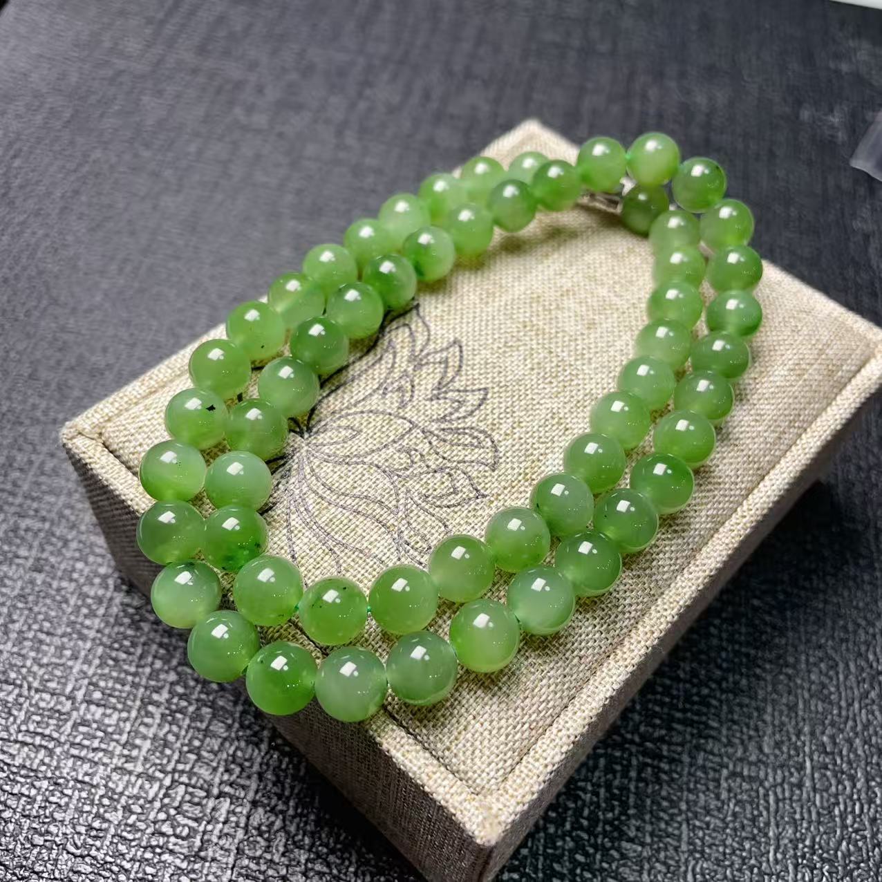 Certified Natural Green Jade Bead Necklace ,8mm Beaded Jade Chain, Nephrite Jade Necklace, 18” Length