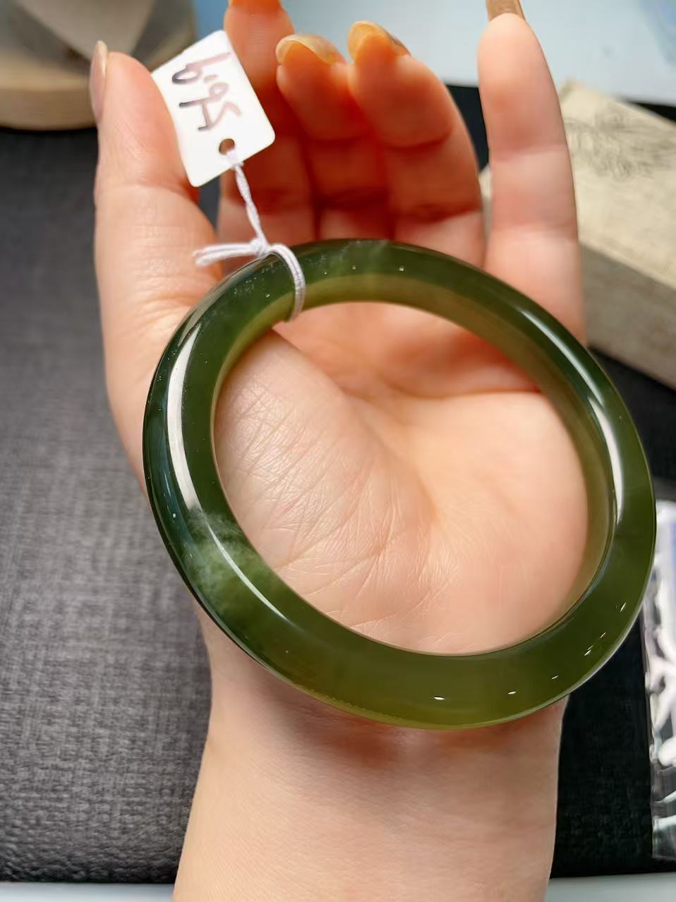 Certified Natural Green Jade Bangle , Iced Lake Green Nephrite Jade Bangle , 56.9mm Size Jade Bangle Bracelet