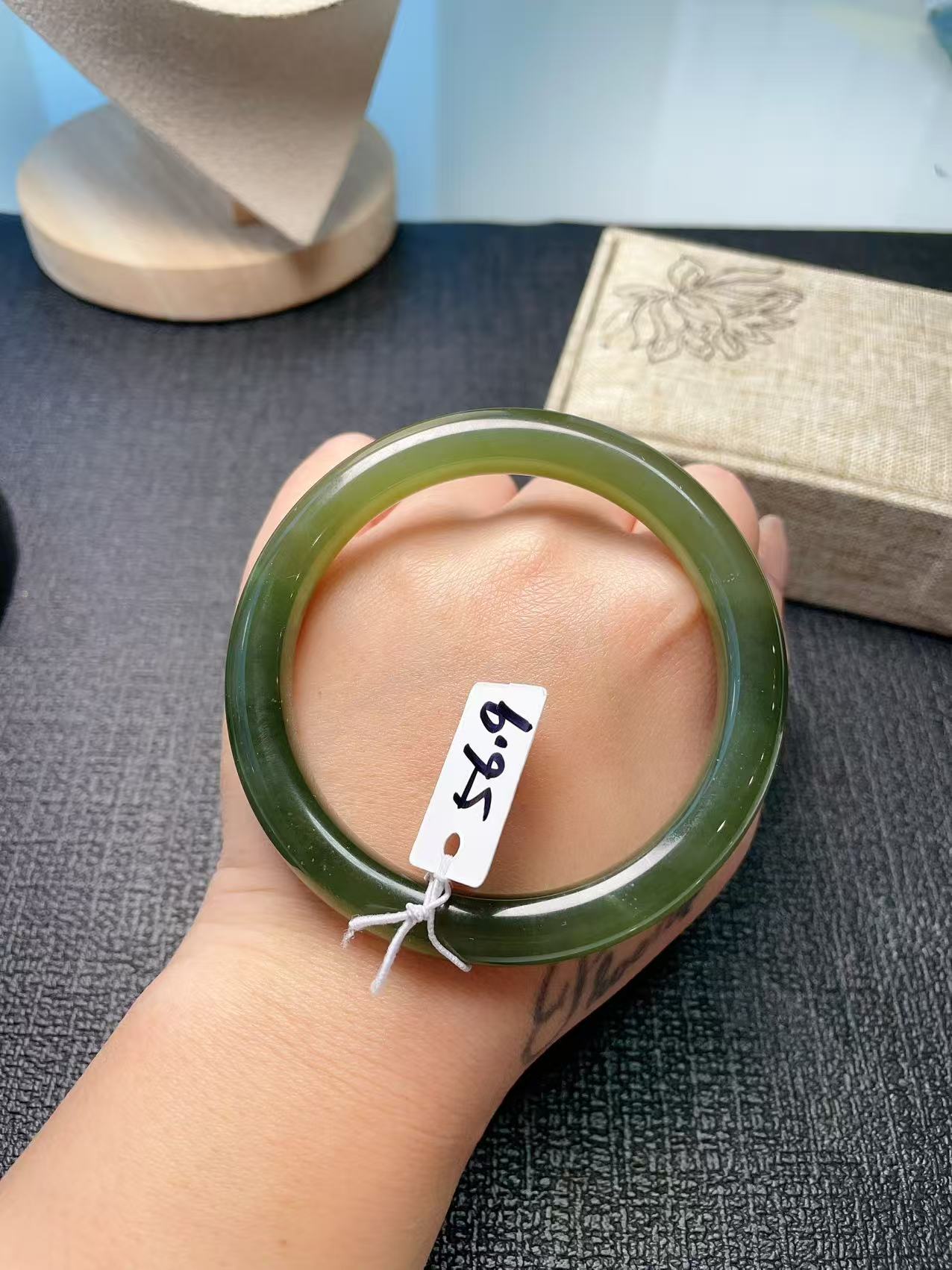 Certified Natural Green Jade Bangle , Iced Lake Green Nephrite Jade Bangle , 56.9mm Size Jade Bangle Bracelet