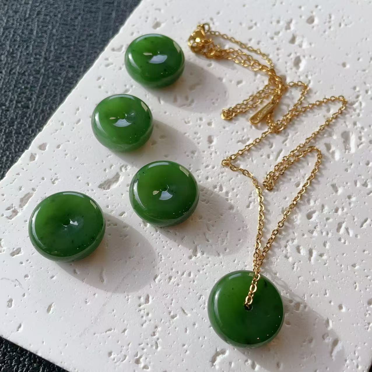 Certified Minimalist Green Jade Donut Pendent Necklace, Nephrite Jade Pendent, Rich Green Jade Jewelry