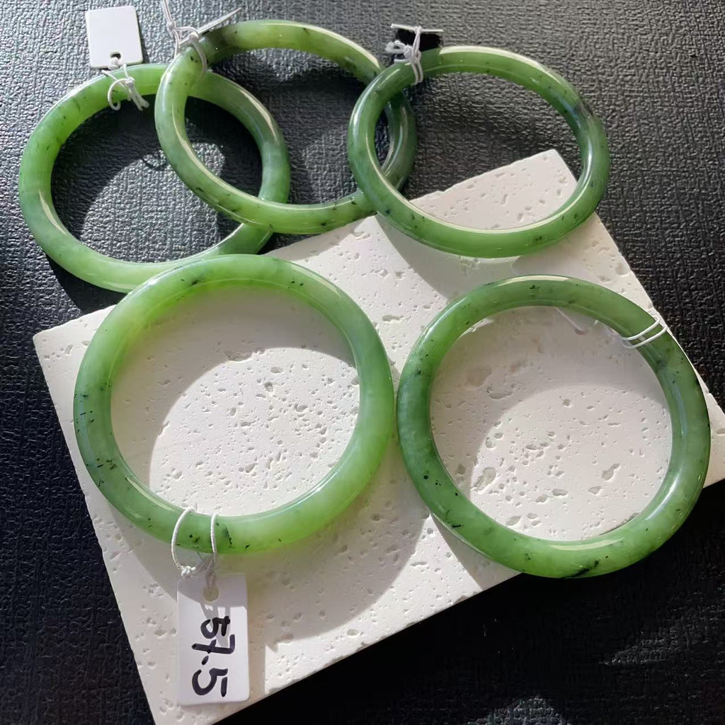 DEAL！Certified Natural Nephrite Jade Slim Bangle, 55-58 Size Minimalist Bangle Bracelet, Green Jade Bangle