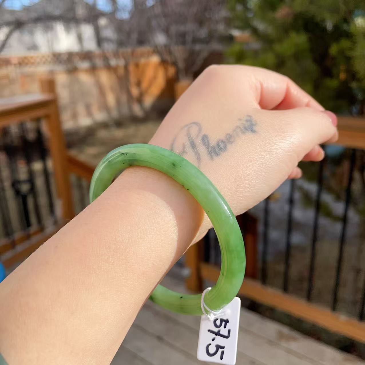 DEAL！Certified Natural Nephrite Jade Slim Bangle, 55-58 Size Minimalist Bangle Bracelet, Green Jade Bangle