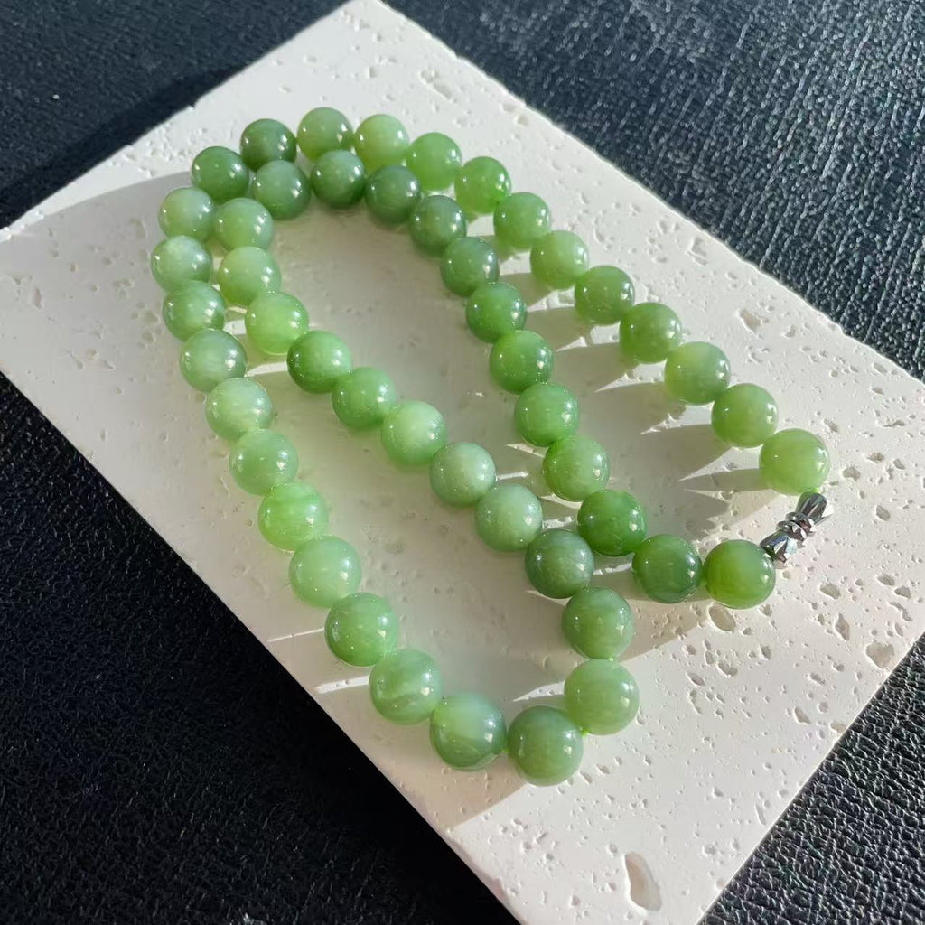 Certified Natural Green Jade 10mm Necklace, Fresh Green Beaded Jade Necklace, Minimalist Jade Chain