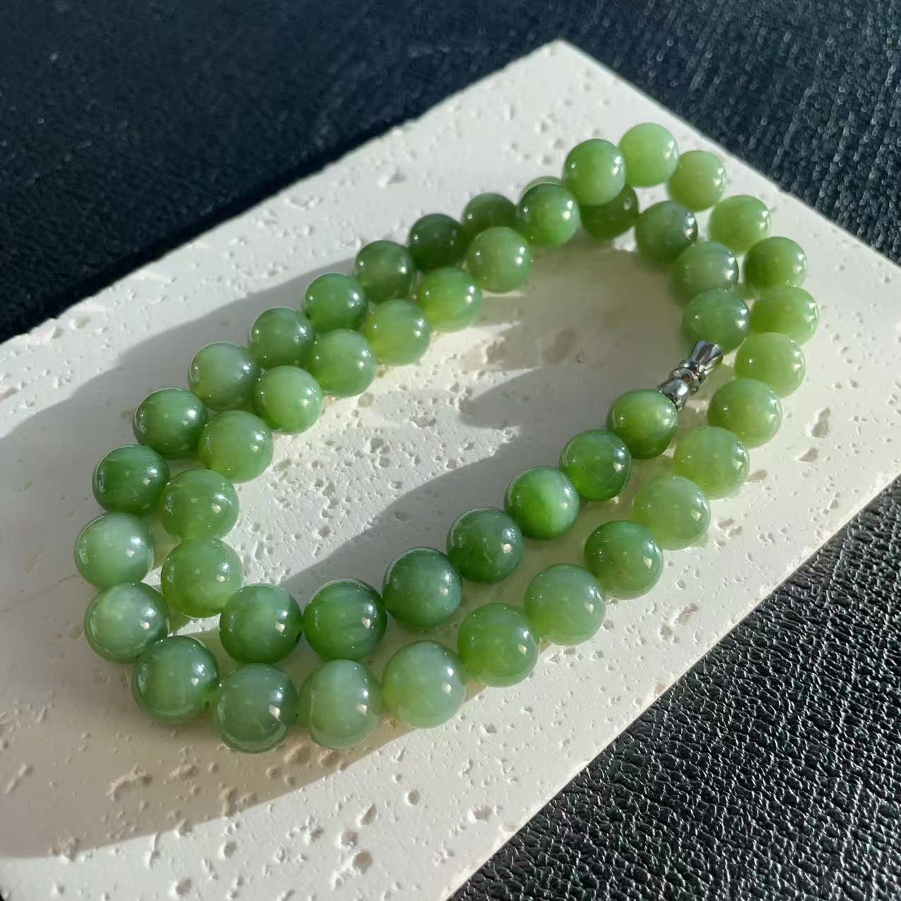 Certified Natural Green Jade 10mm Necklace, Fresh Green Beaded Jade Necklace, Minimalist Jade Chain