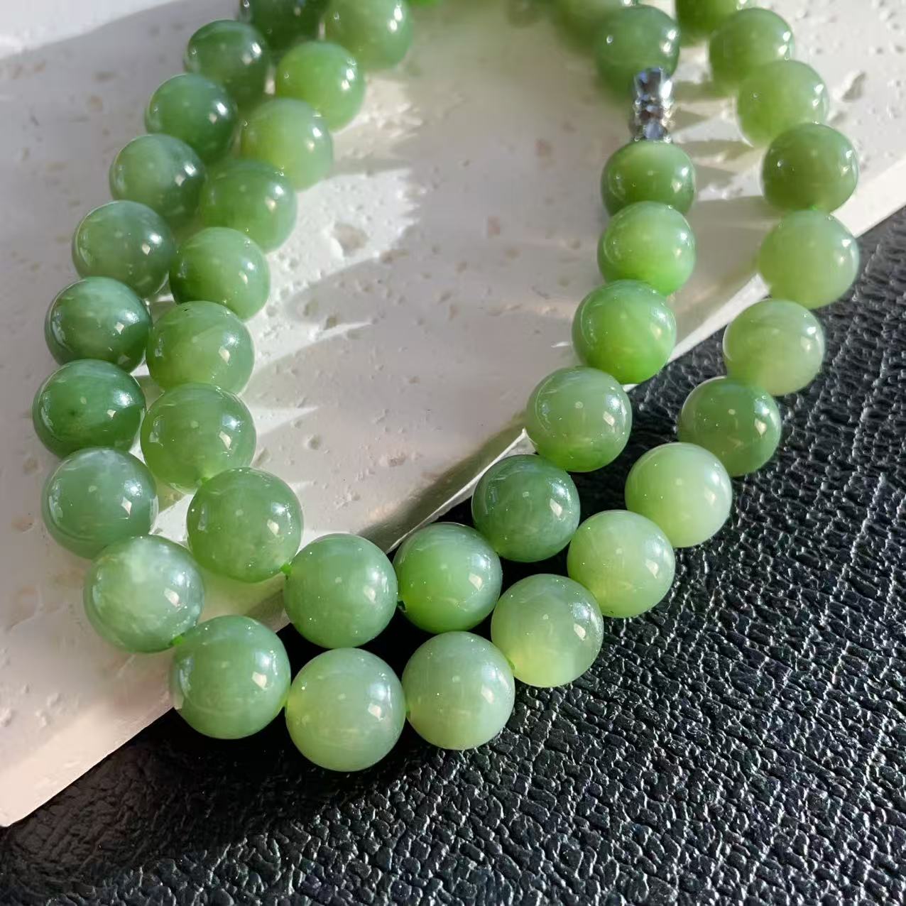 Certified Natural Green Jade 10mm Necklace, Fresh Green Beaded Jade Necklace, Minimalist Jade Chain