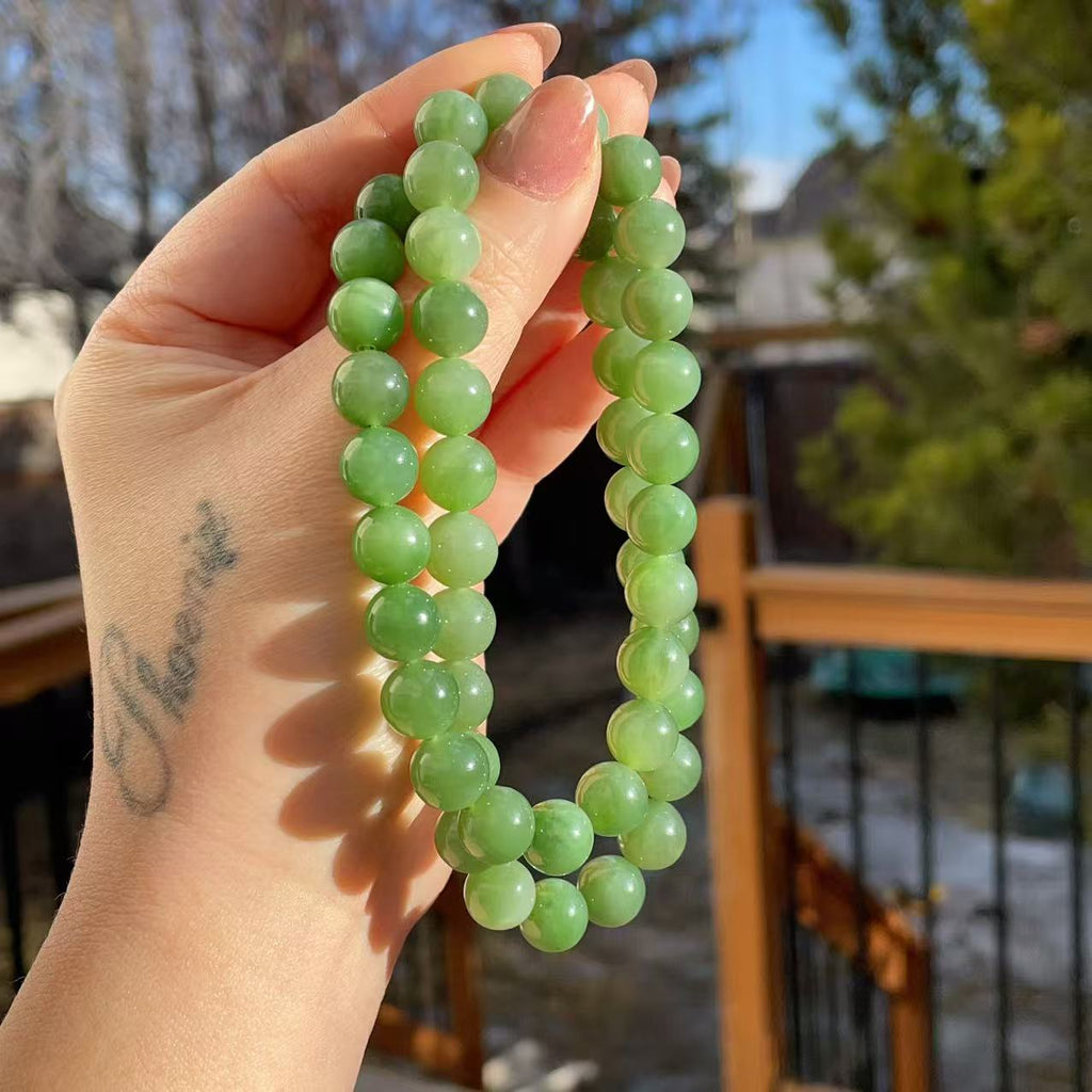 Certified Natural Green Jade 10mm Necklace, Fresh Green Beaded Jade Necklace, Minimalist Jade Chain