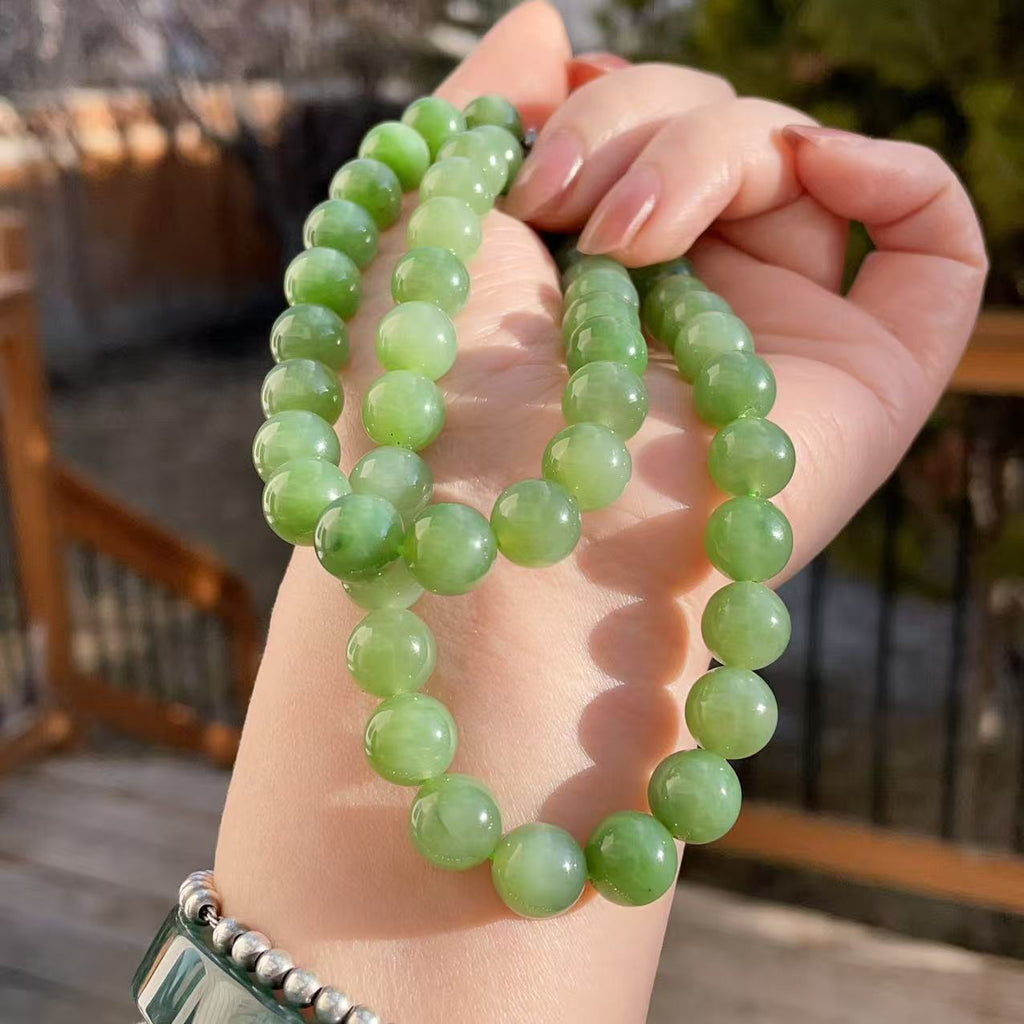 Certified Natural Green Jade 10mm Necklace, Fresh Green Beaded Jade Necklace, Minimalist Jade Chain
