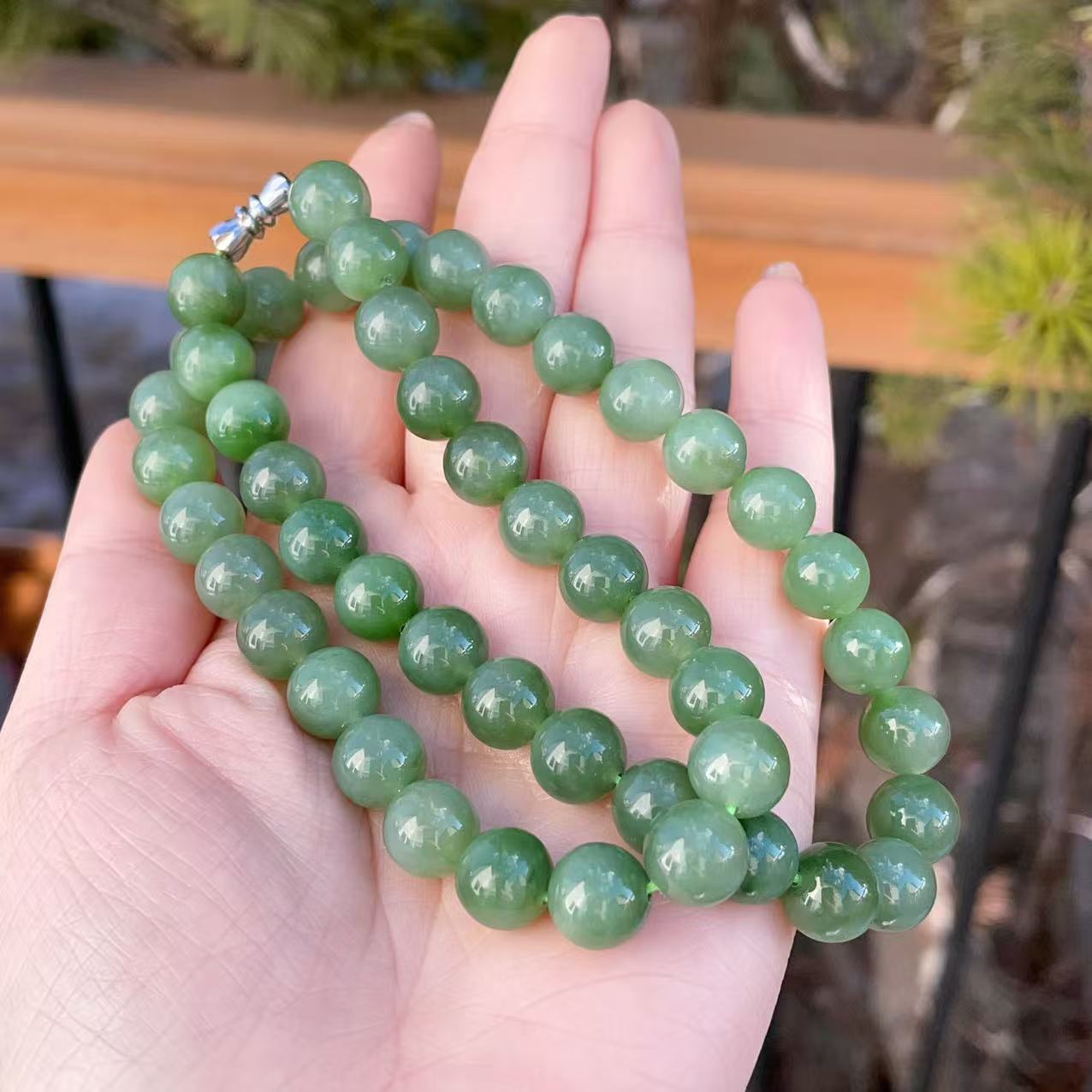 Certified Natural Green Jade 10mm Necklace, Fresh Green Beaded Jade Necklace, Minimalist Jade Chain