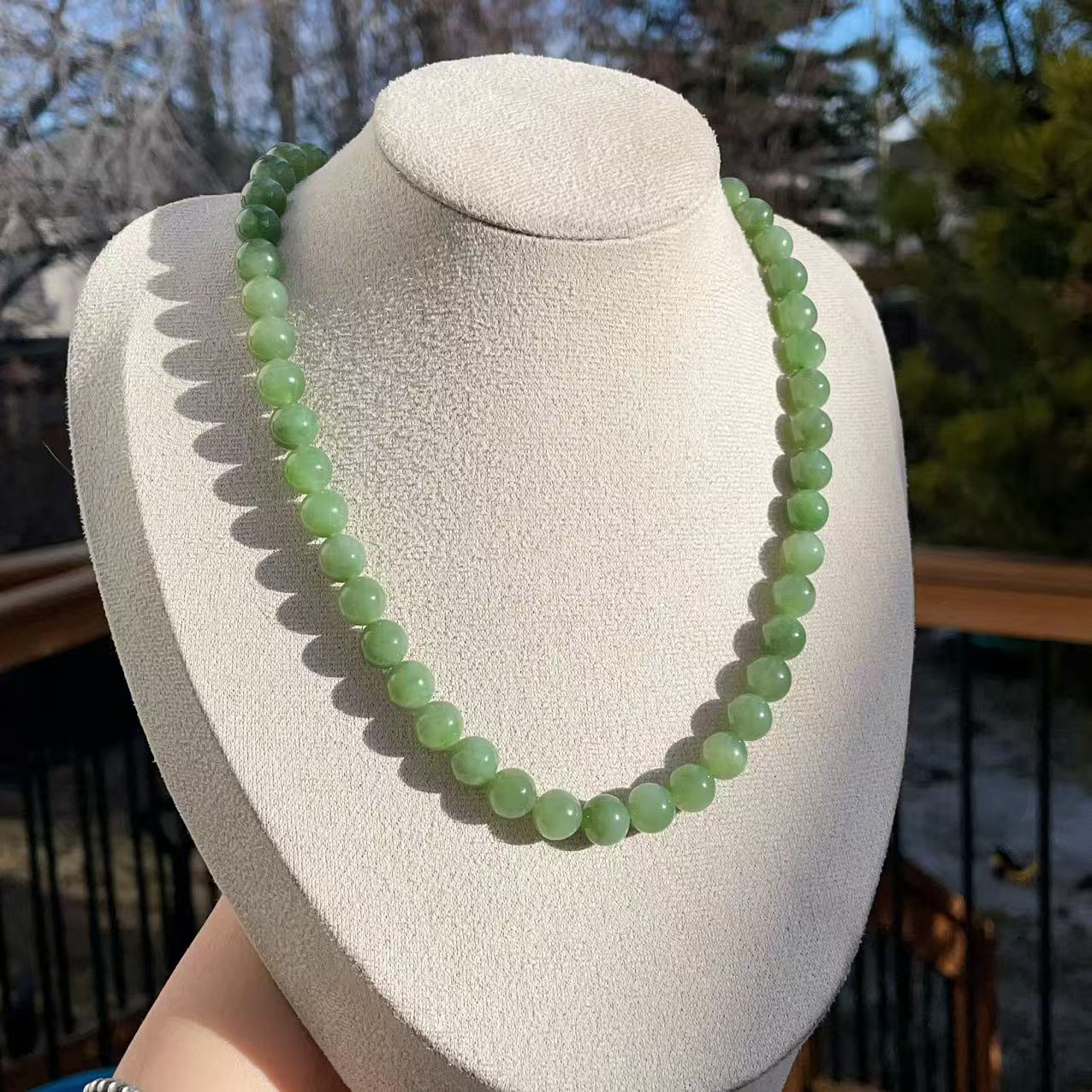 Certified Natural Green Jade 10mm Necklace, Fresh Green Beaded Jade Necklace, Minimalist Jade Chain