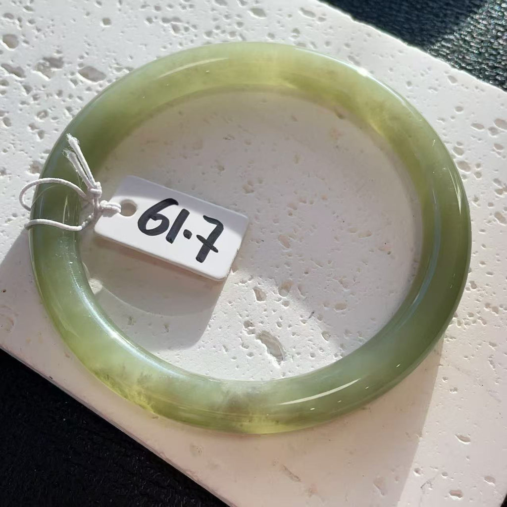 Natural Nephrite Jade Slim Bangle – Spring Water Green | Size 60–61