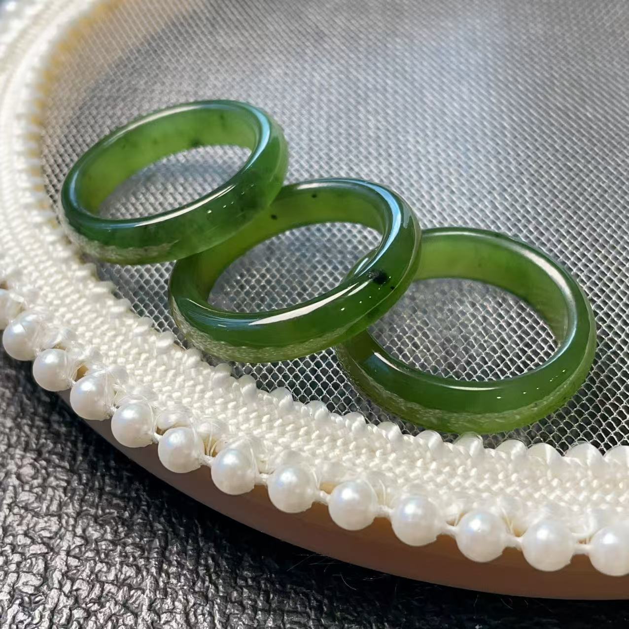 Certified Natural Dark Green Jade Ring, Jade Band, Minimalist Nephrite Jade Ring 5-9 Size Ring