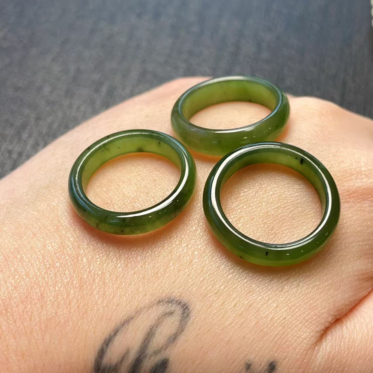 Certified Natural Dark Green Jade Ring, Jade Band, Minimalist Nephrite Jade Ring 5-9 Size Ring