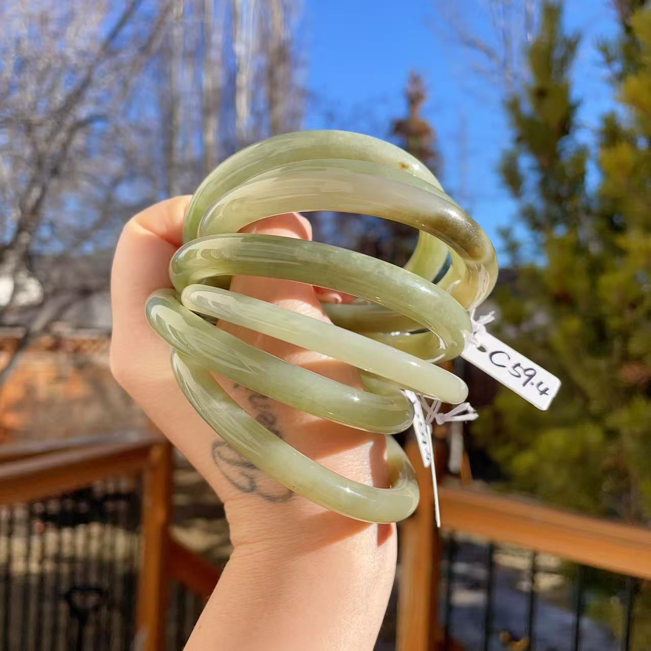 Natural Nephrite Jade Slim Bangle – Spring Water Green | Size 57–60