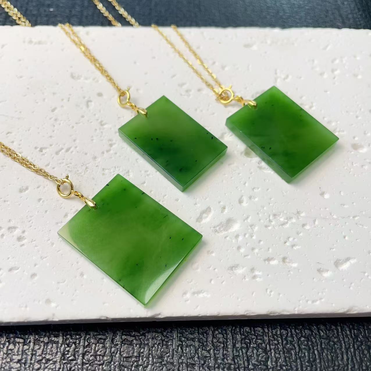 Natural Nephrite Jade Rectangle Pendant Necklace, Green Jade Tag Pendent, Lucky Jade Pendent Necklace