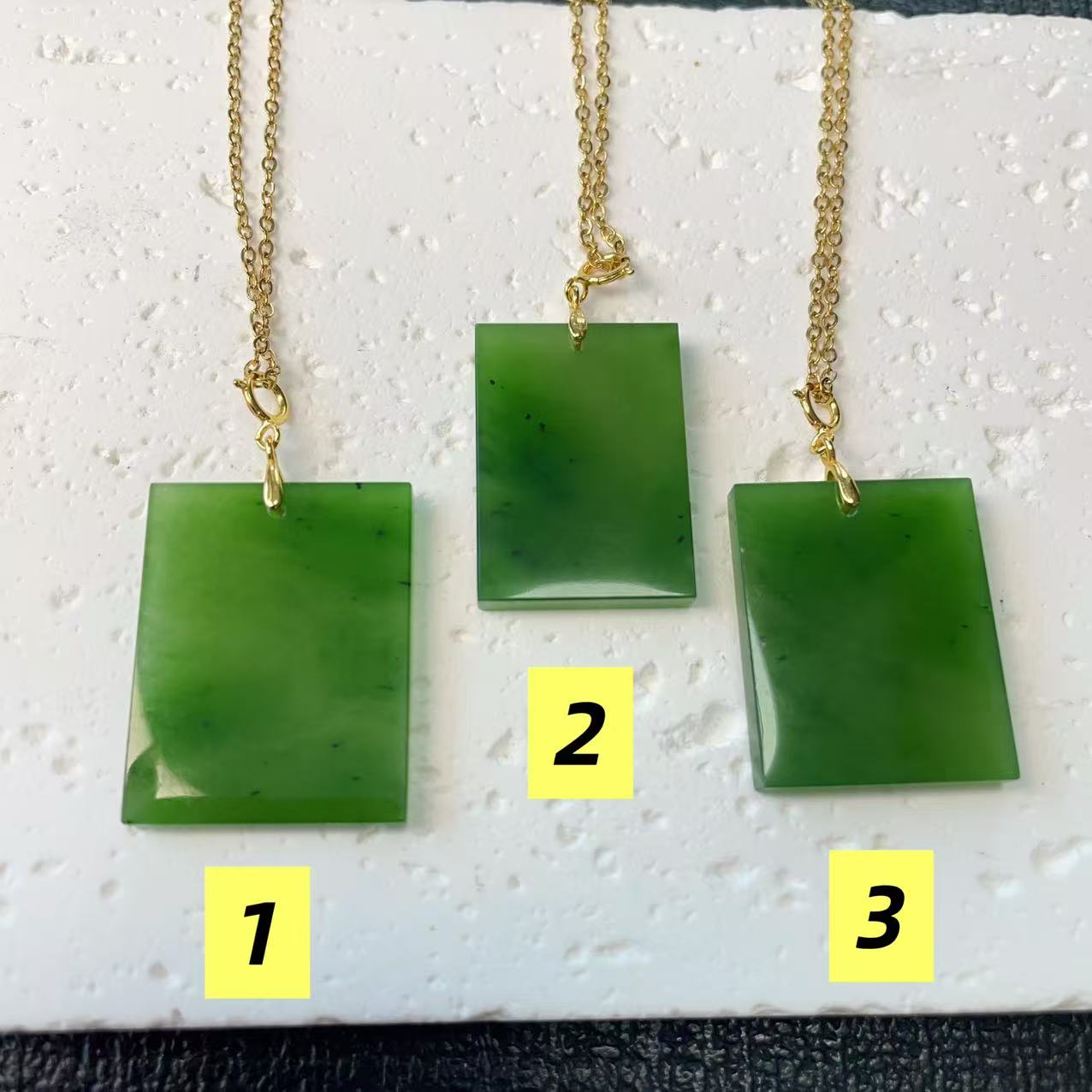 Natural Nephrite Jade Rectangle Pendant Necklace, Green Jade Tag Pendent, Lucky Jade Pendent Necklace
