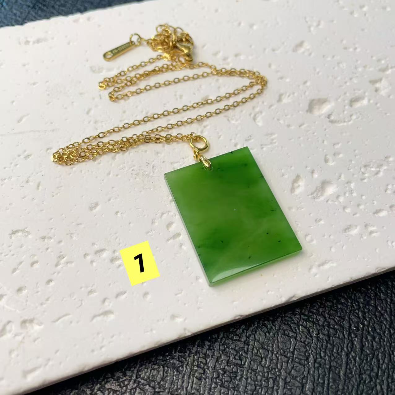 Natural Nephrite Jade Rectangle Pendant Necklace, Green Jade Tag Pendent, Lucky Jade Pendent Necklace