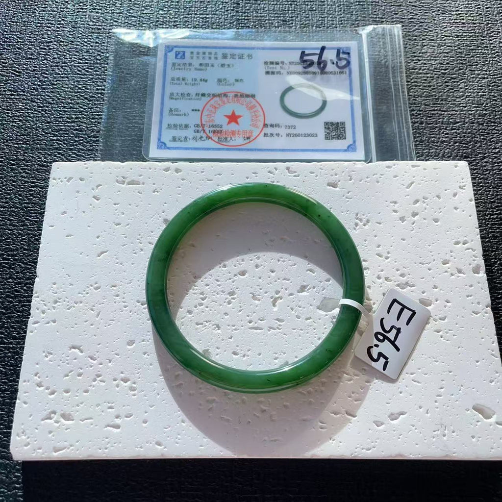 Certified Natural Green Jade Slim Bangle, 56-62 Size Minimalist Bangle Bracelet, Green Jade Bangle