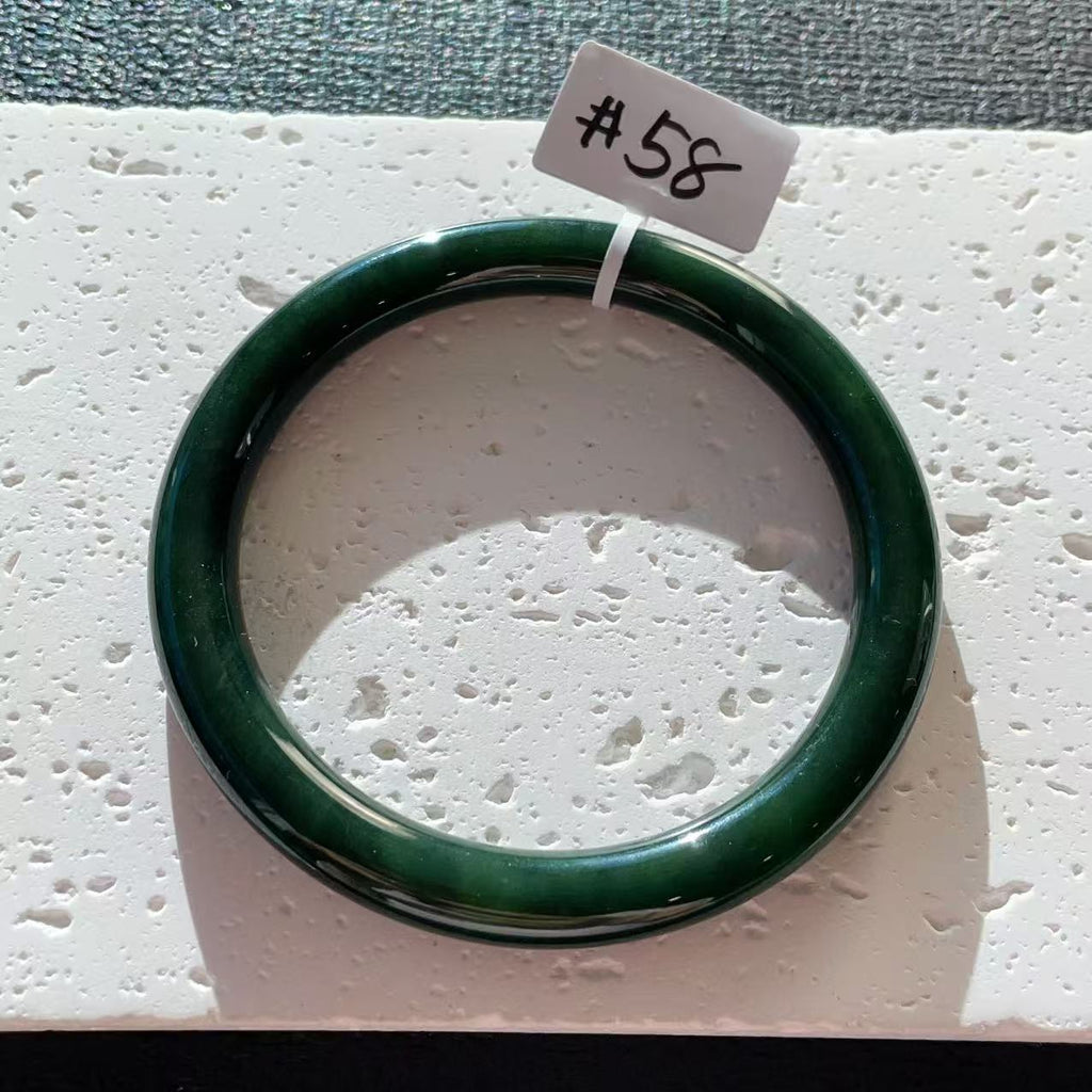 Certified Natural Nephrite Jade Slim Bangle, 58mm Size Minimalist Bangle Bracelet, Deep Green Jade Bangle