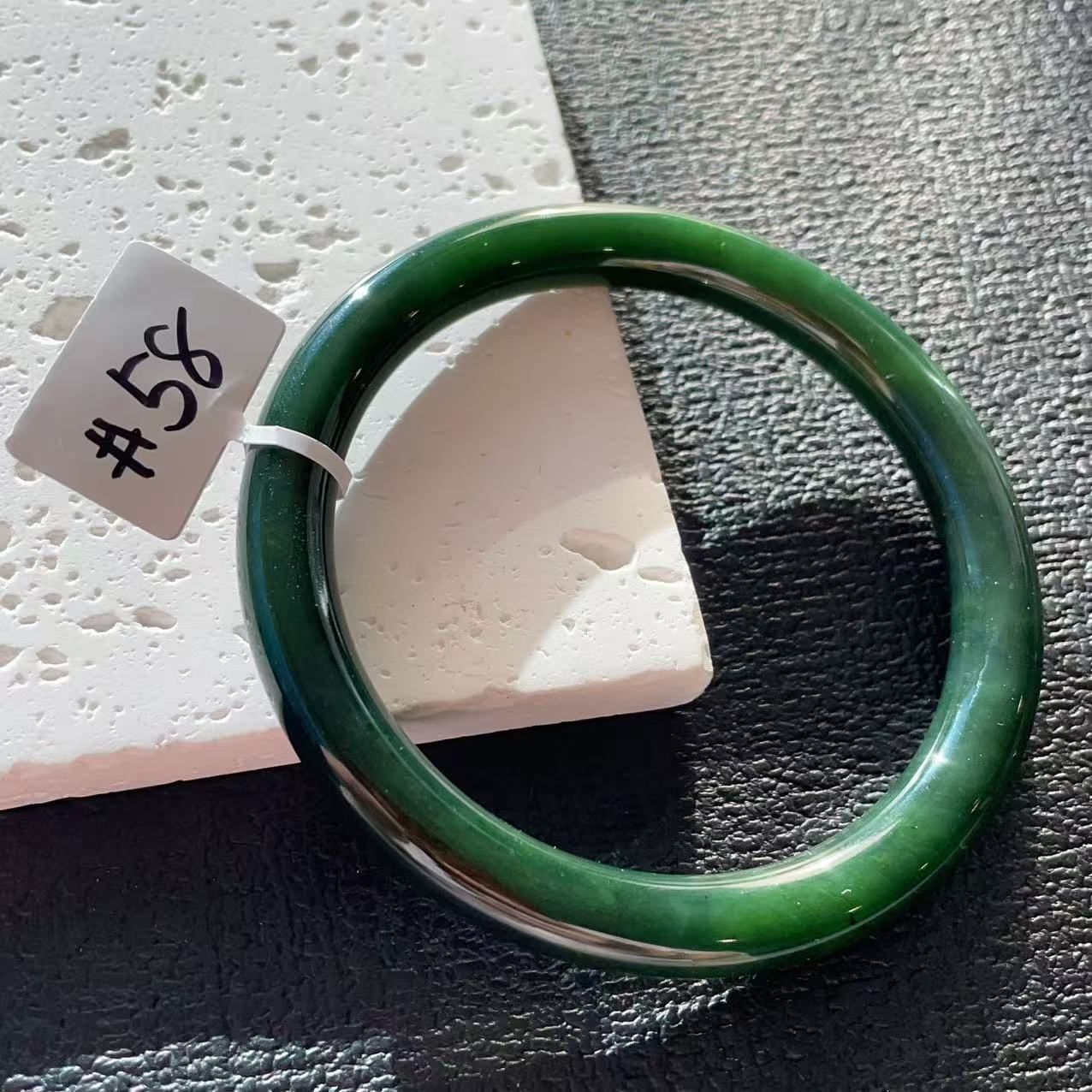 Certified Natural Nephrite Jade Slim Bangle, 58mm Size Minimalist Bangle Bracelet, Deep Green Jade Bangle