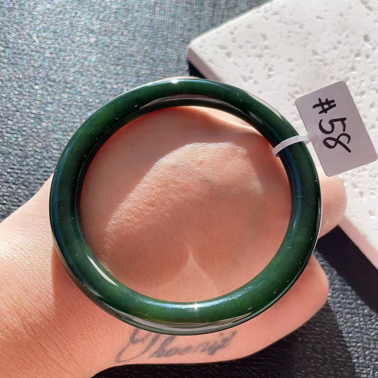 Certified Natural Nephrite Jade Slim Bangle, 58mm Size Minimalist Bangle Bracelet, Deep Green Jade Bangle