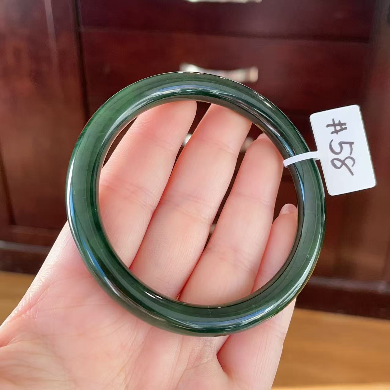 Certified Natural Nephrite Jade Slim Bangle, 58mm Size Minimalist Bangle Bracelet, Deep Green Jade Bangle