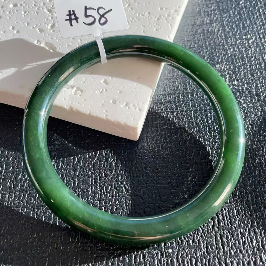 Certified Natural Nephrite Jade Slim Bangle, 58mm Size Minimalist Bangle Bracelet, Deep Green Jade Bangle