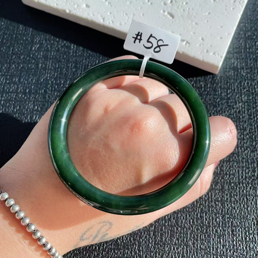 Certified Natural Nephrite Jade Slim Bangle, 58mm Size Minimalist Bangle Bracelet, Deep Green Jade Bangle
