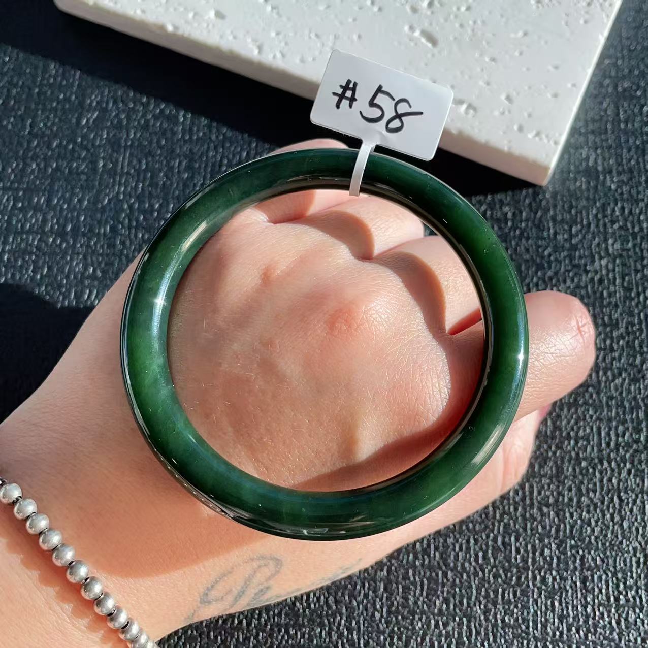 Certified Natural Nephrite Jade Slim Bangle, 58mm Size Minimalist Bangle Bracelet, Deep Green Jade Bangle